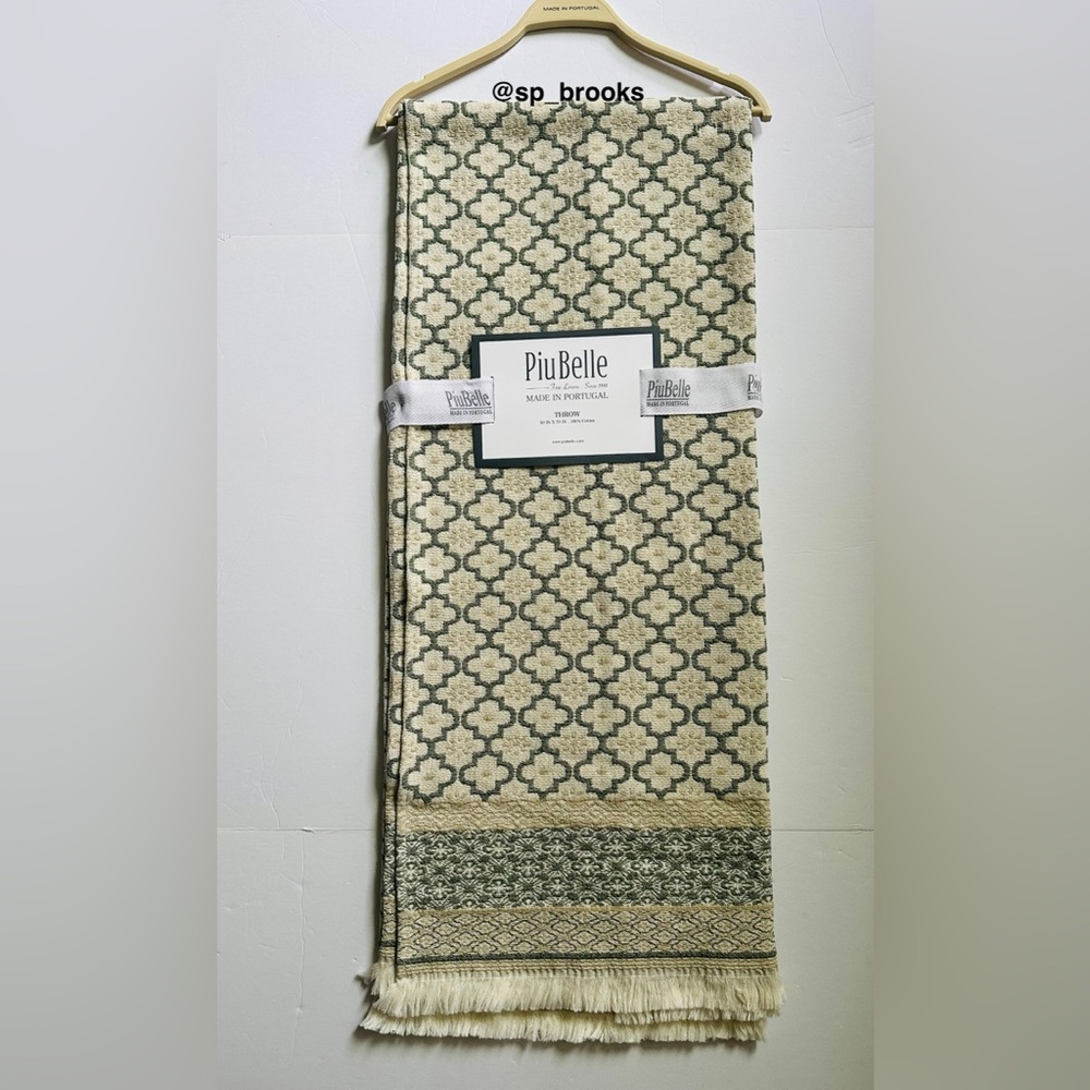 🎁PiuBelle Throw Blanket - Woven Jacquard - Green and Cream Tapestry Print